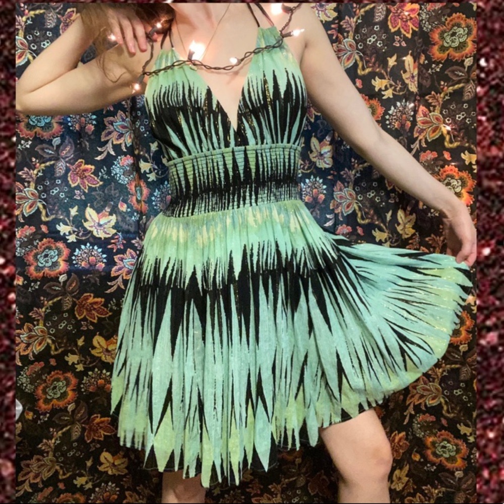 Free people zigzag dress with gold shimmer